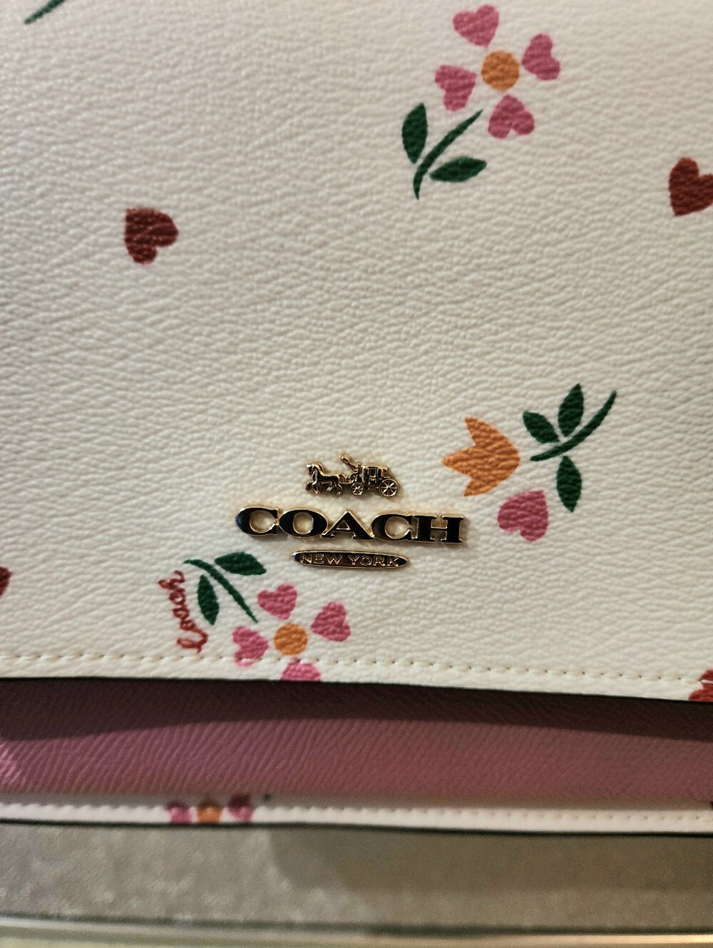 Coach Heart Petal Floral Purse Bag Gold Chain Crossbody Klaire Pink New C7596 - Picture 2 of 6